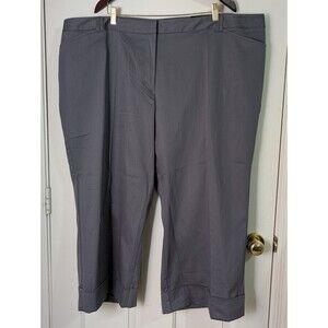 NWT Lane Bryant Crop Chino Pants Womens 28 Gray Pinstripe Cuff Wide Hem Stretch
